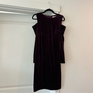 Calvin Klein velvet cold shoulder purple midi dress in medium 8
